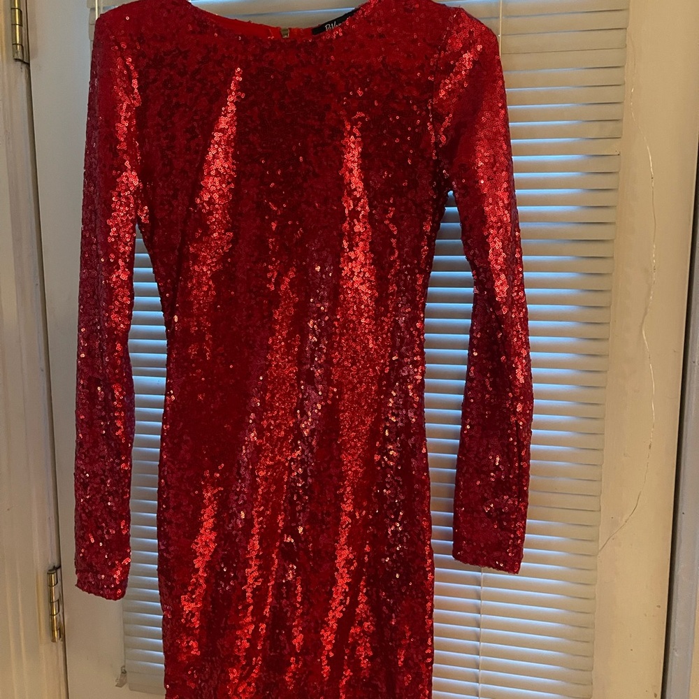 Revamped Red Sequin Long Sleeve Bodycon Dress